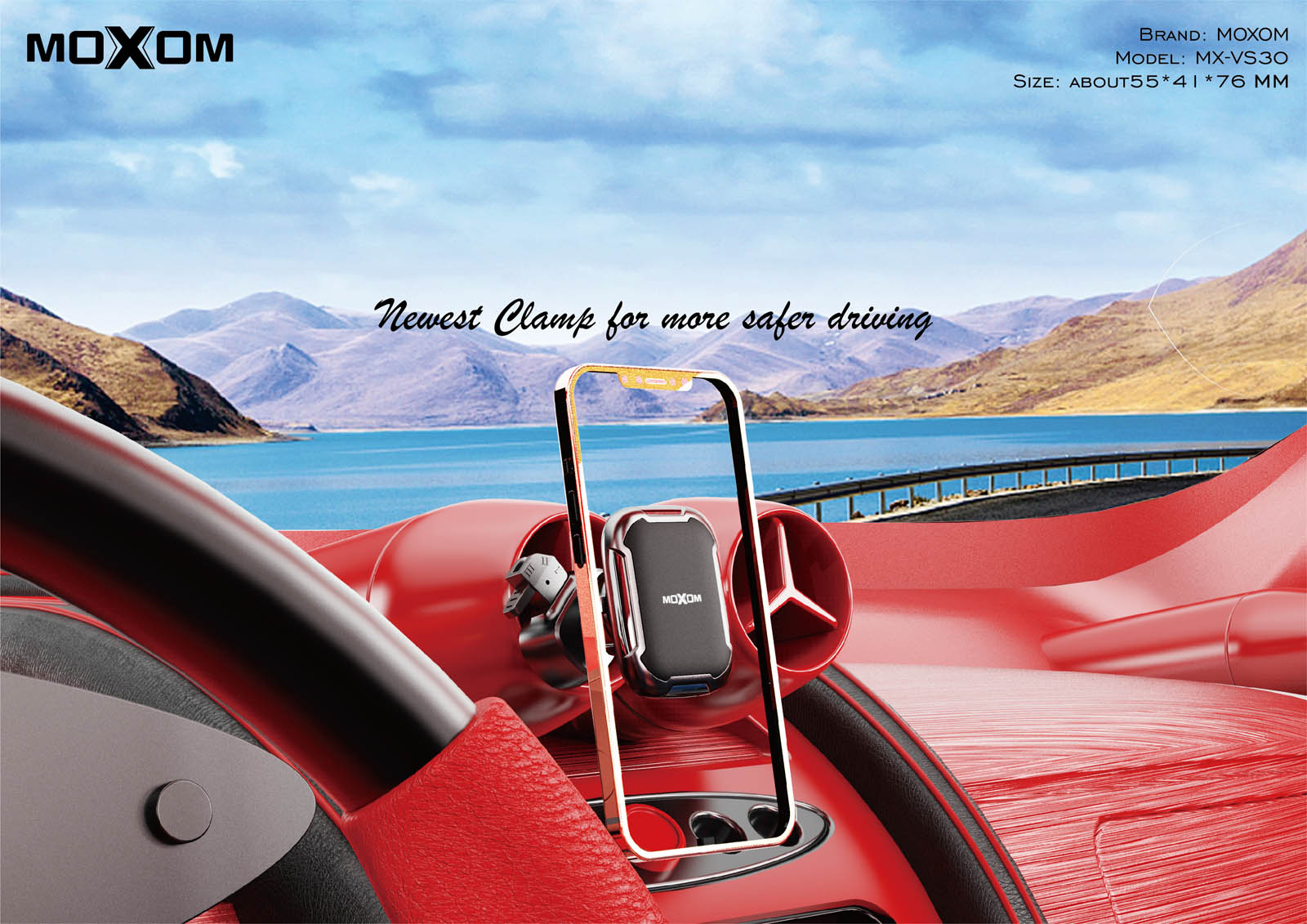 Support automobile pour téléphone Moxom MX-VS30 Noir – Image 3