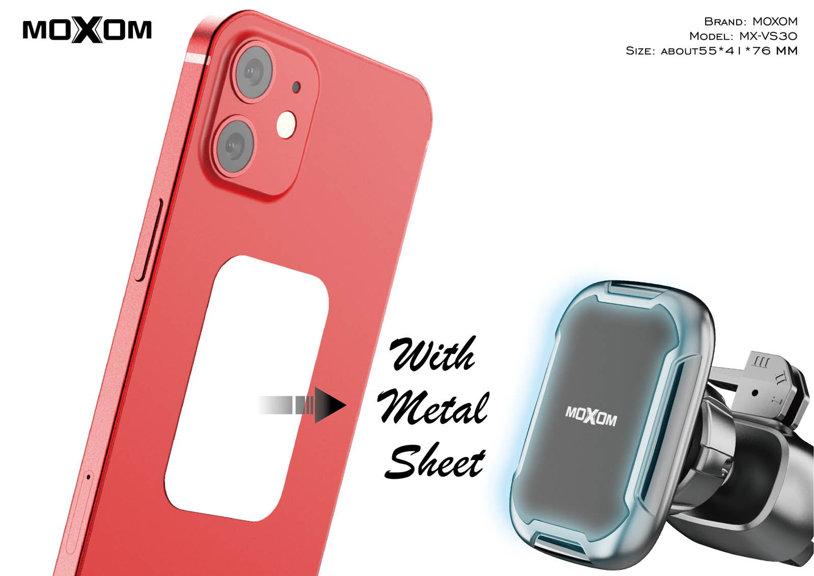 Support automobile pour téléphone Moxom MX-VS30 Noir – Image 4