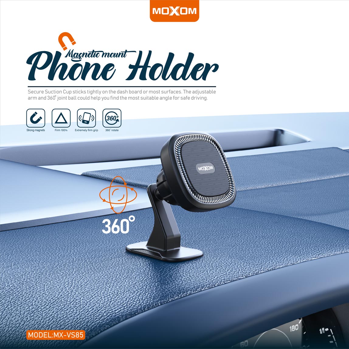 MOXOM MX-VS85 – Support Magnétique Métal 360° pour Voiture et Bureau – Noir – Image 3