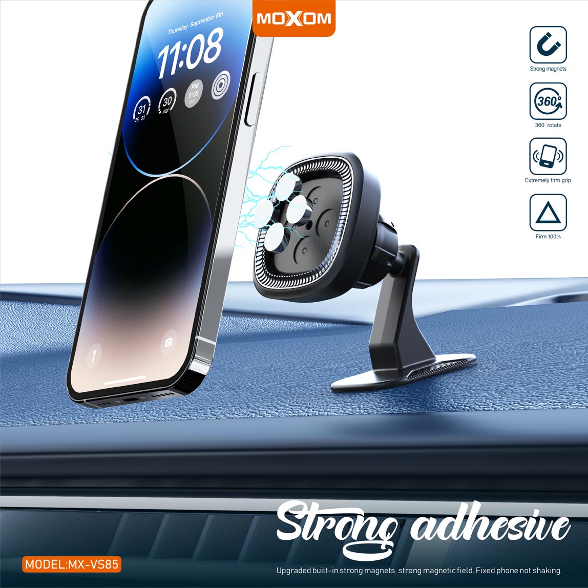 MOXOM MX-VS85 – Support Magnétique Métal 360° pour Voiture et Bureau – Noir – Image 4